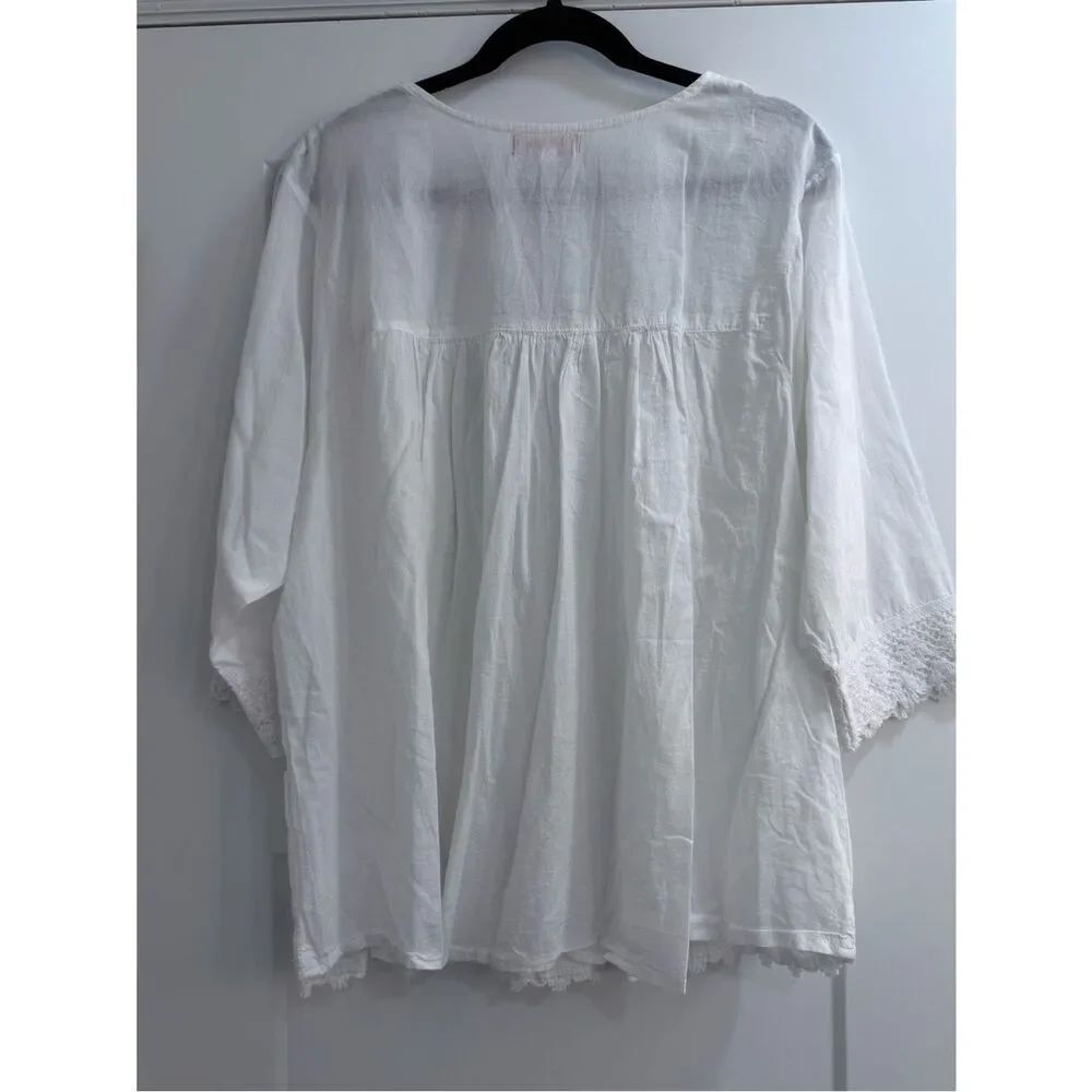 Somya White Embroidered Cotton Peasant Top - Picture 3 of 6